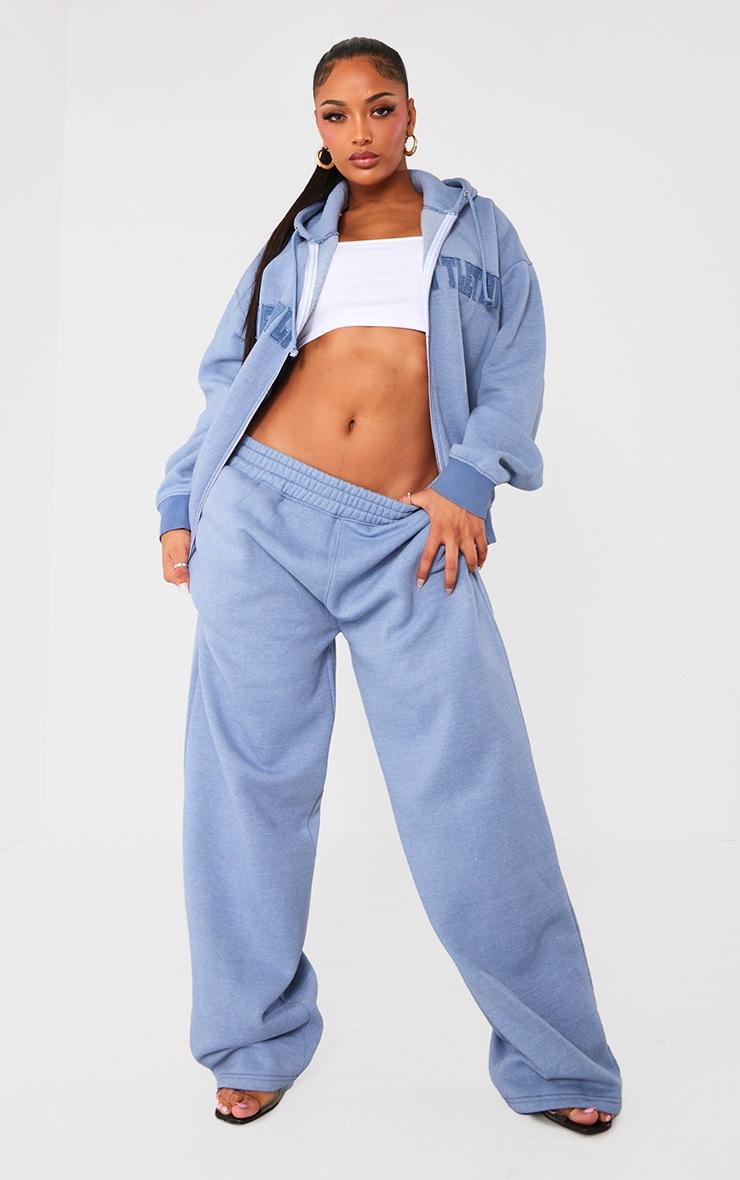 Pretty Little Thing PRETTYLITTLETHING Shape Petrol Blue Embroidery Washed Zip Through Hoodie