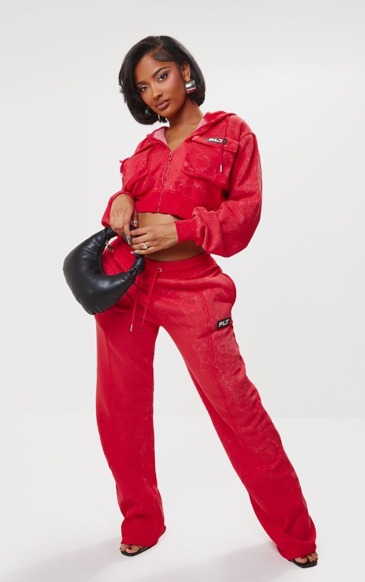 Pretty Little Thing PRETTYLITTLETHING Shape Washed Red Shape Cargo Cropped Hoodie