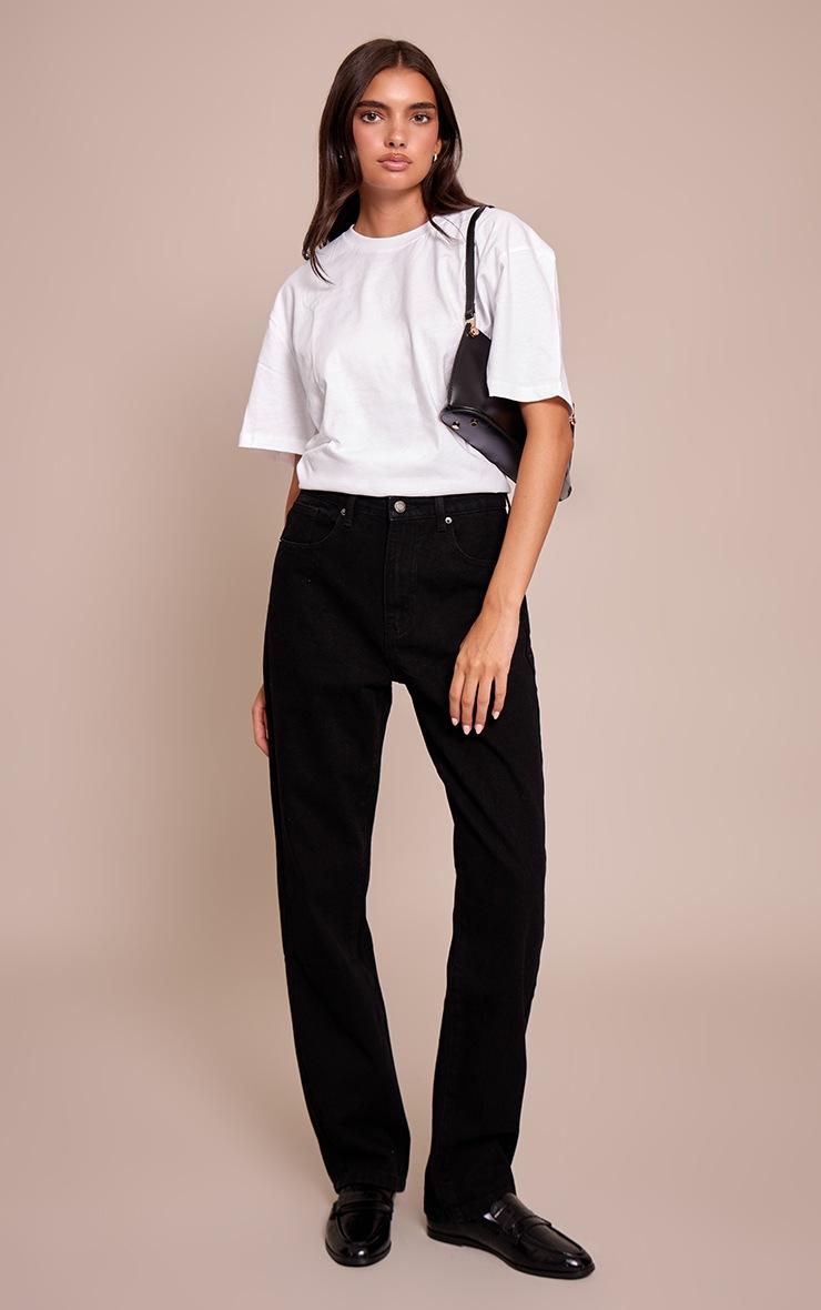 Pretty Little Thing PRETTYLITTLETHING Washed Black High Waist Straight Leg Jean