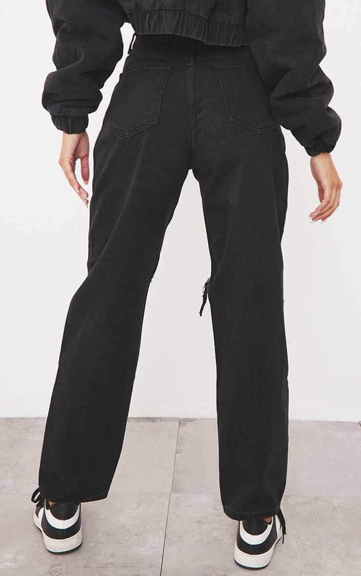 Pretty Little Thing PRETTYLITTLETHING Washed Black Knee Rip Boyfriend Jeans