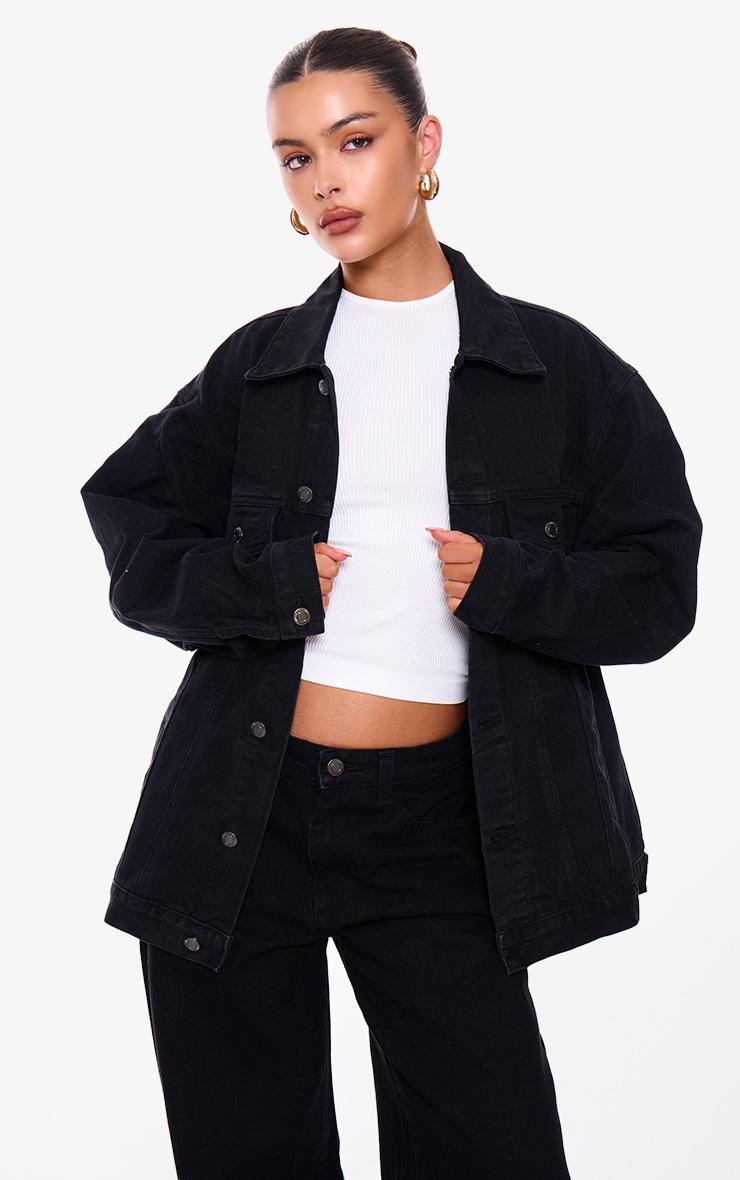Pretty Little Thing PRETTYLITTLETHING Washed Black Oversized Boyfriend Denim Jacket