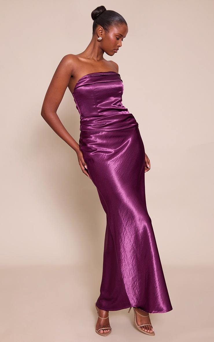 Pretty Little Thing Purple Pleat Bust Detail Bandeau Maxi Dress