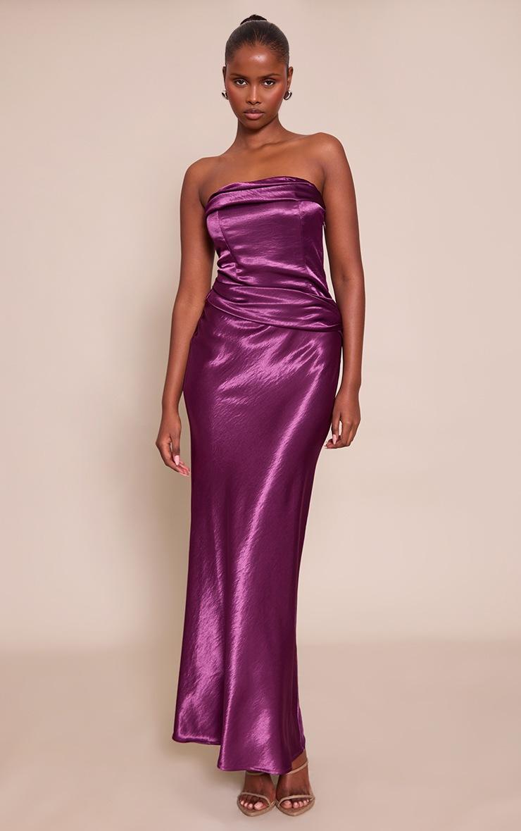 Pretty Little Thing Purple Pleat Bust Detail Bandeau Maxi Dress