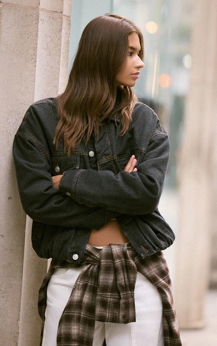 Pretty Little Thing Raw Indigo Balloon Hem Quilted Cropped Denim Jacket