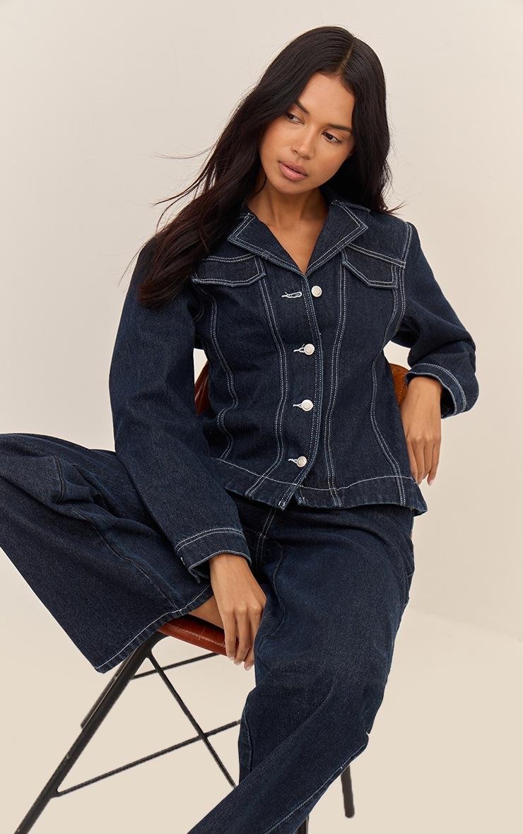 Pretty Little Thing Raw Indigo Cinched Waist Denim Blazer