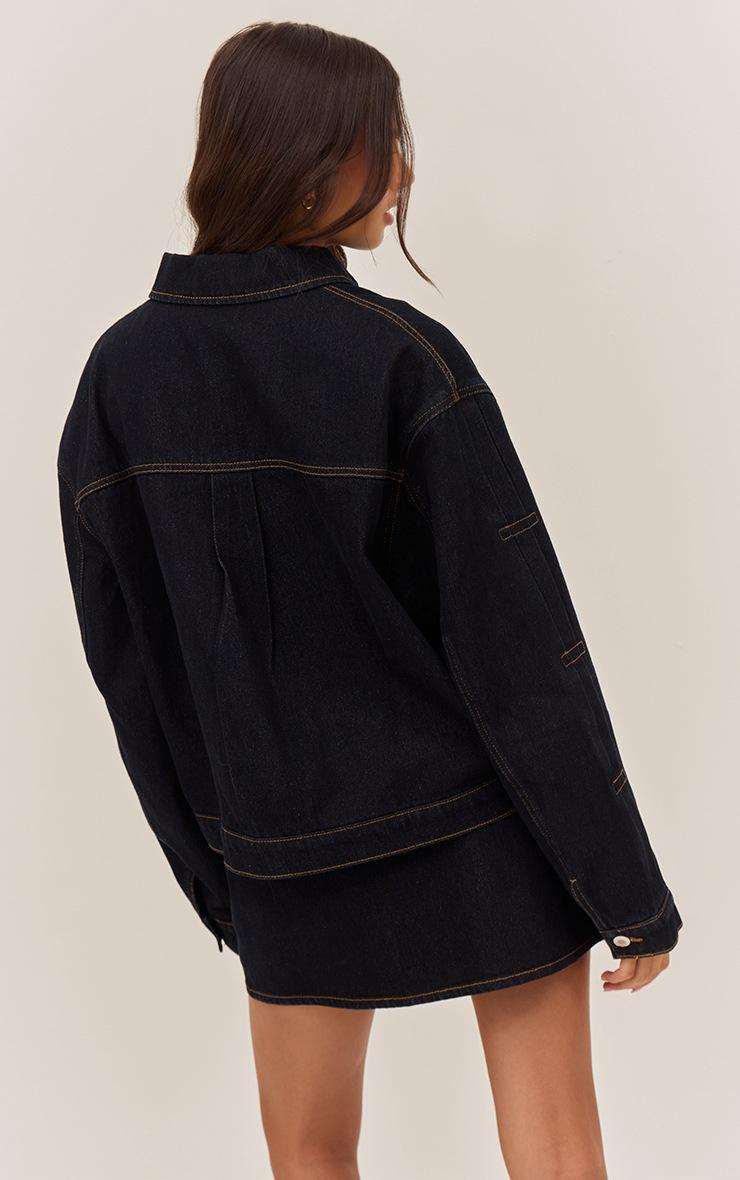 Pretty Little Thing Raw Indigo Pleat Detail Boxy Denim Jacket