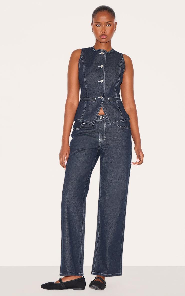Pretty Little Thing Raw Indigo Round Neck Longline Denim Vest