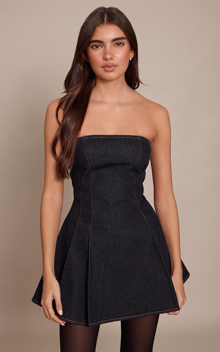 Pretty Little Thing Raw Indigo Strapless Pleat Detail Denim Mini Dress
