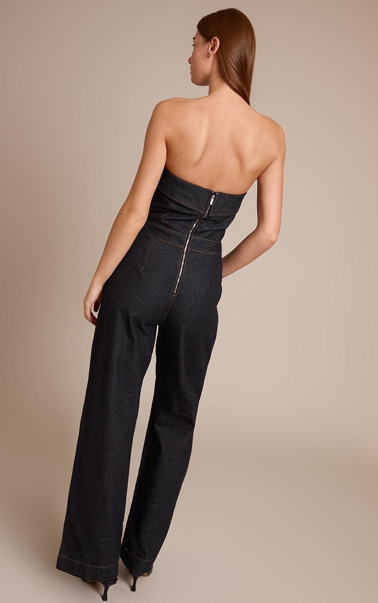 Pretty Little Thing Raw Indigo Wash Fold Over Bandeau Denim Jumpsuit