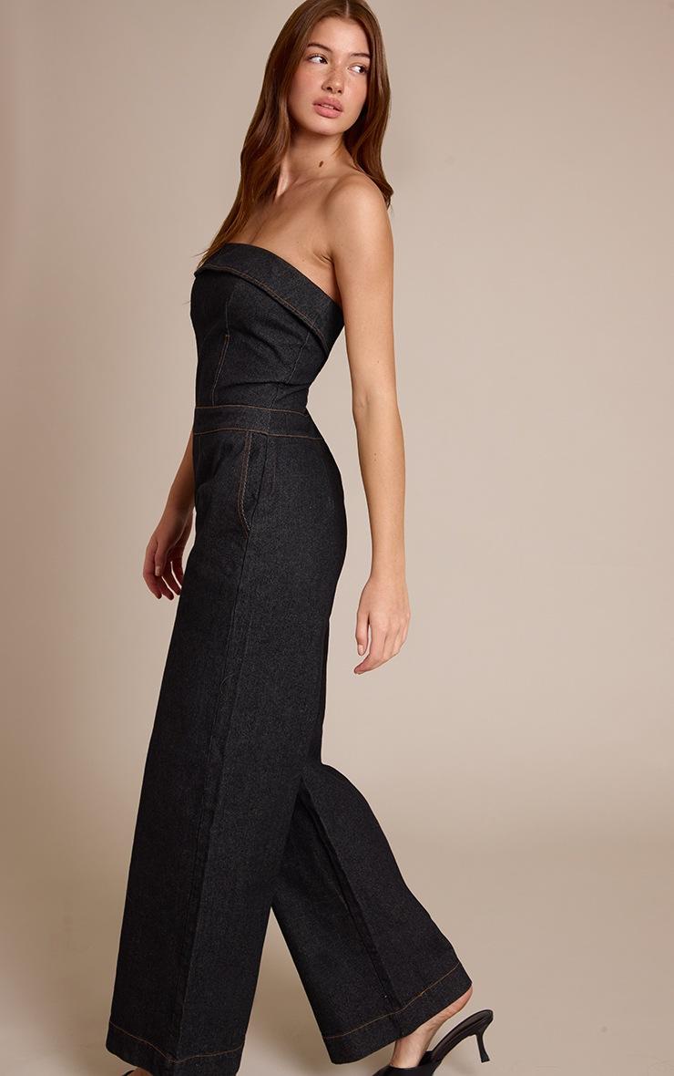 Pretty Little Thing Raw Indigo Wash Fold Over Bandeau Denim Jumpsuit