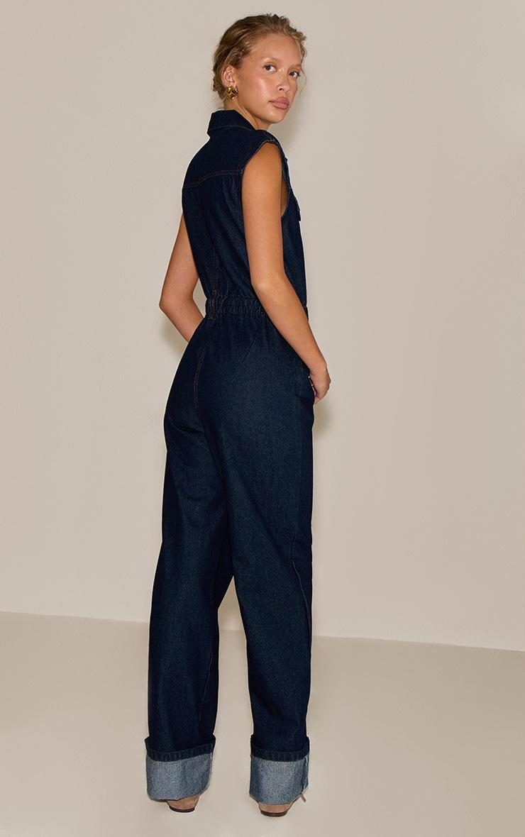Pretty Little Thing Raw Indigo Wash Sleeveless Turn Up Hem Denim Jumpsuit