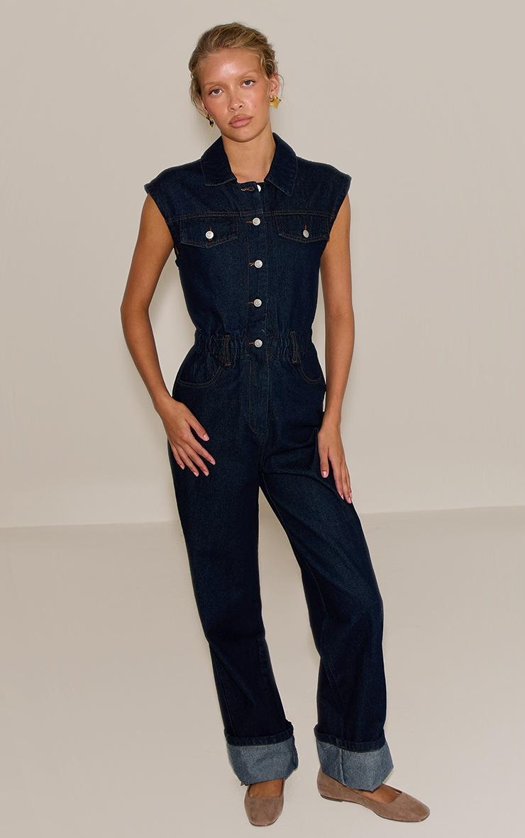 Pretty Little Thing Raw Indigo Wash Sleeveless Turn Up Hem Denim Jumpsuit