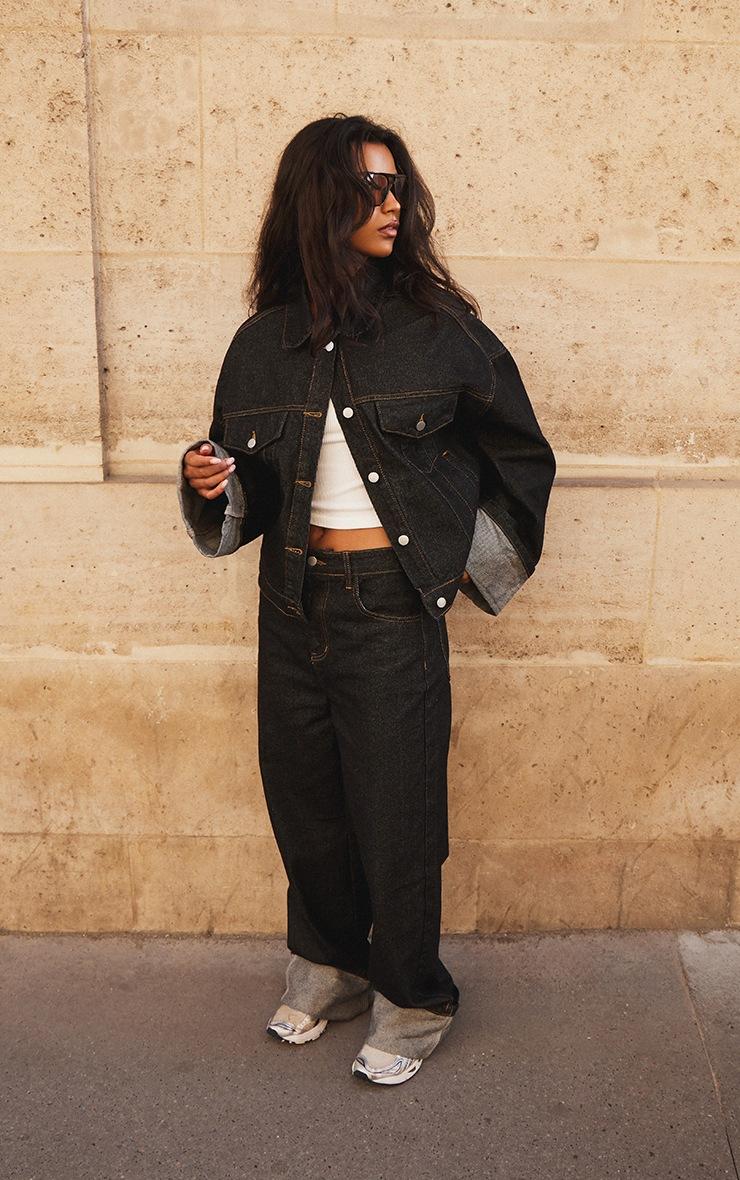 Pretty Little Thing Raw Indigo Wash Turn Up Cuff Contrast Stitch Denim Jacket