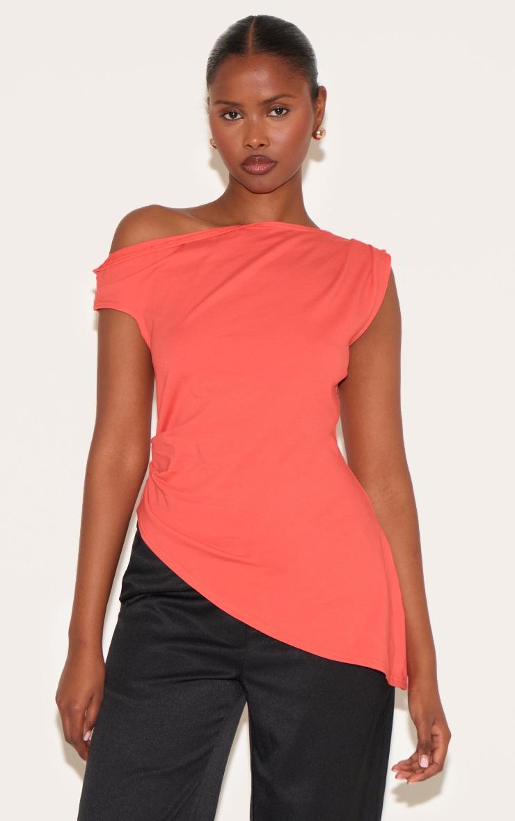 Pretty Little Thing Red Asymmetric Shoulder Extreme Longline Top