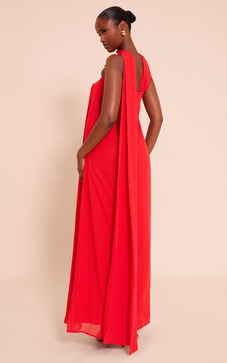 Pretty Little Thing Red Chiffon Scarf Detail Bandeau Column Dress