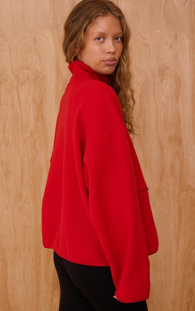 Pretty Little Thing Red Fleece Quarter Zip Pocket Detail Sweatshirt