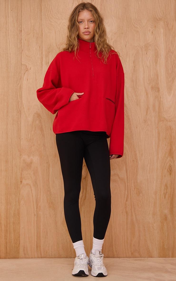 Pretty Little Thing Red Fleece Quarter Zip Pocket Detail Sweatshirt