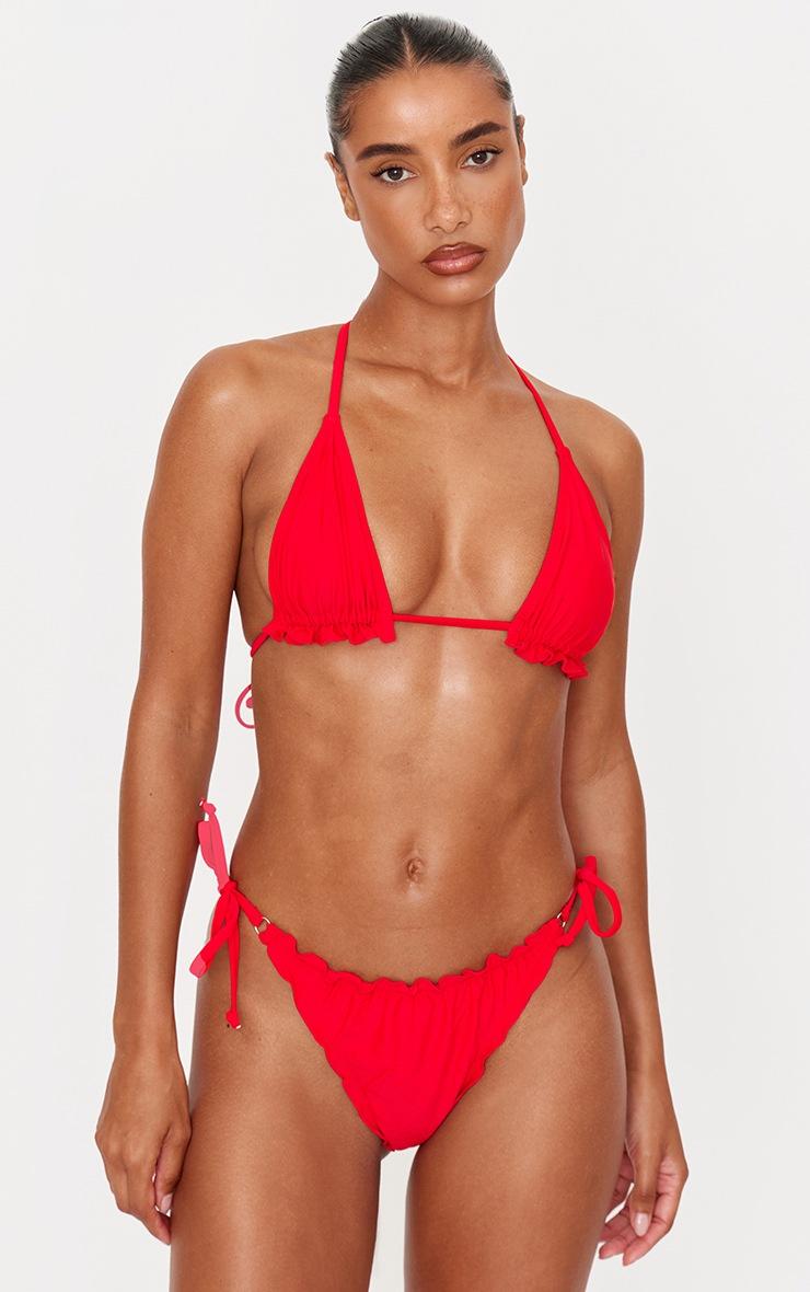 Pretty Little Thing Red Frill Edge Padded Bikini Top