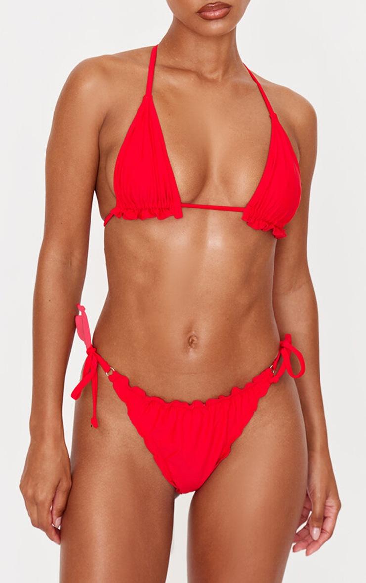 Pretty Little Thing Red Frill Edge Ruched Back Bikini Bottoms