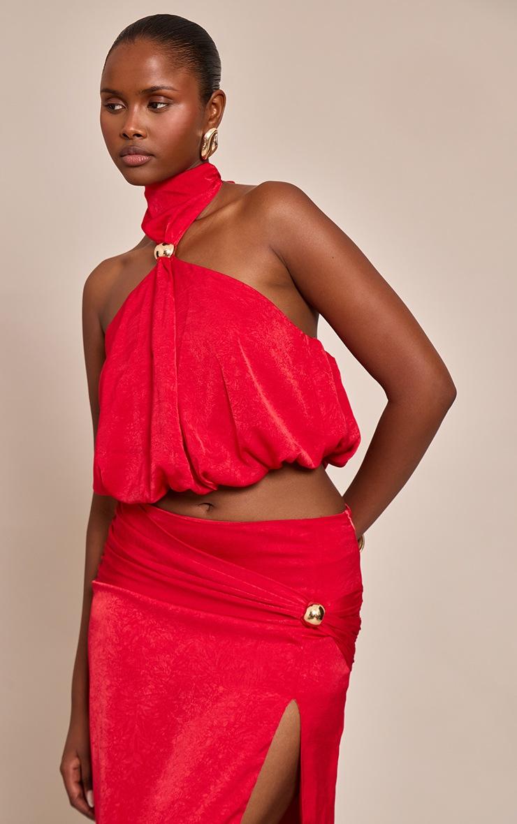Pretty Little Thing Red Hardware Detail Halter neck Top
