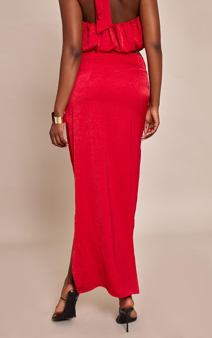 Pretty Little Thing Red Hardware Detail Split Detail Maxi Skirt