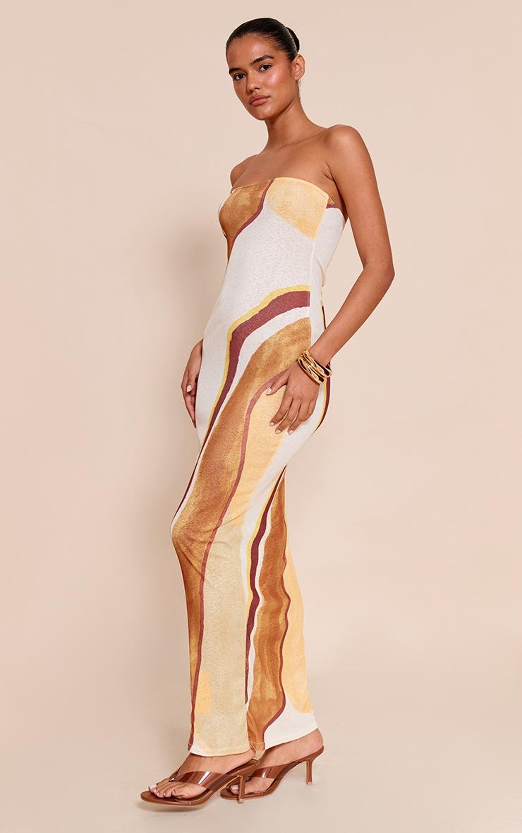 Pretty Little Thing Red Onion Skin Bandeau Abstract Print Maxi Dress