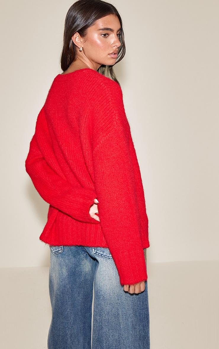 Pretty Little Thing Red Rib Detail Oversized Sweater