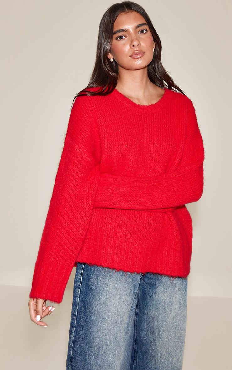 Pretty Little Thing Red Rib Detail Oversized Sweater