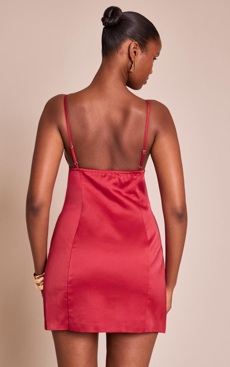 Pretty Little Thing Red Satin Boat Neck Bodycon Mini Dress