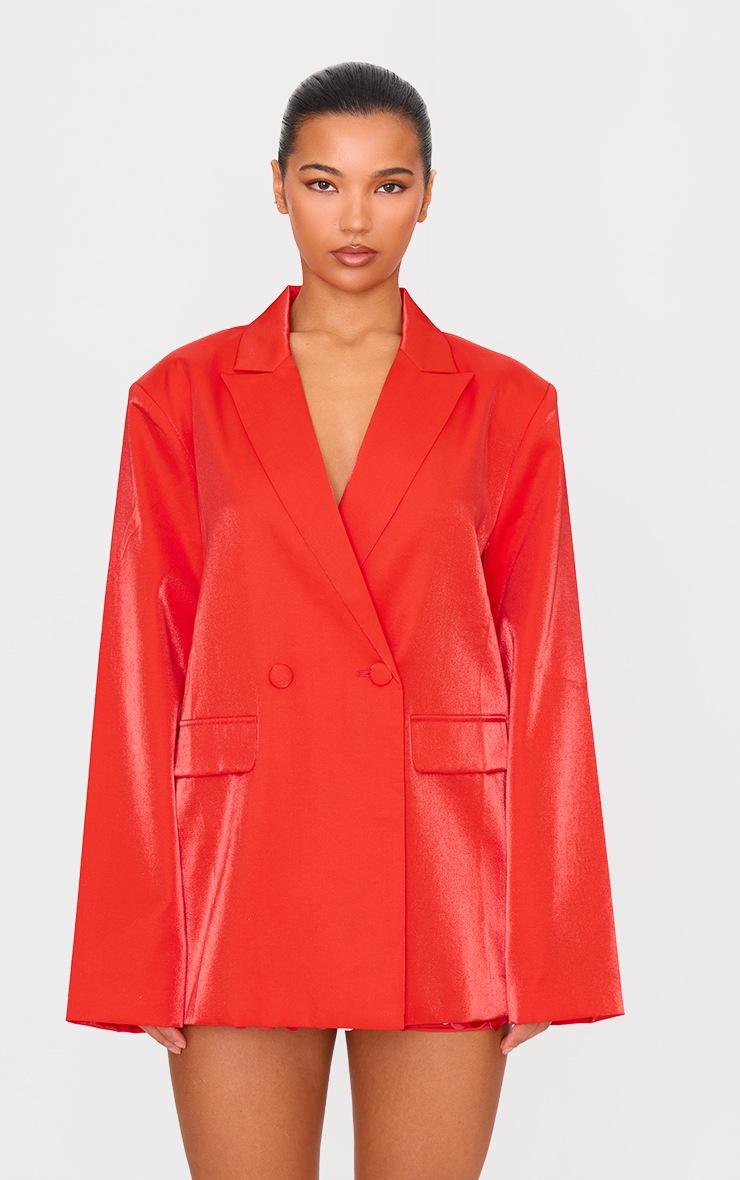 Pretty Little Thing Red Satin Look Oversized Boxy Blazer