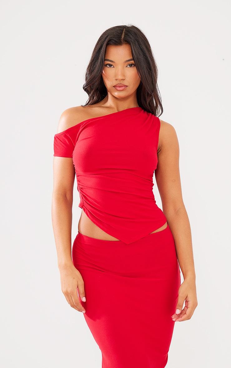 Pretty Little Thing Red Soft Touch Sleeveless Asymmetric Hem Top