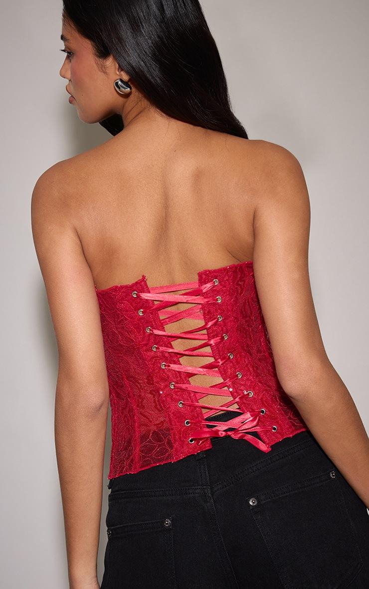 Pretty Little Thing Red Textured Lace Sequin Corset
