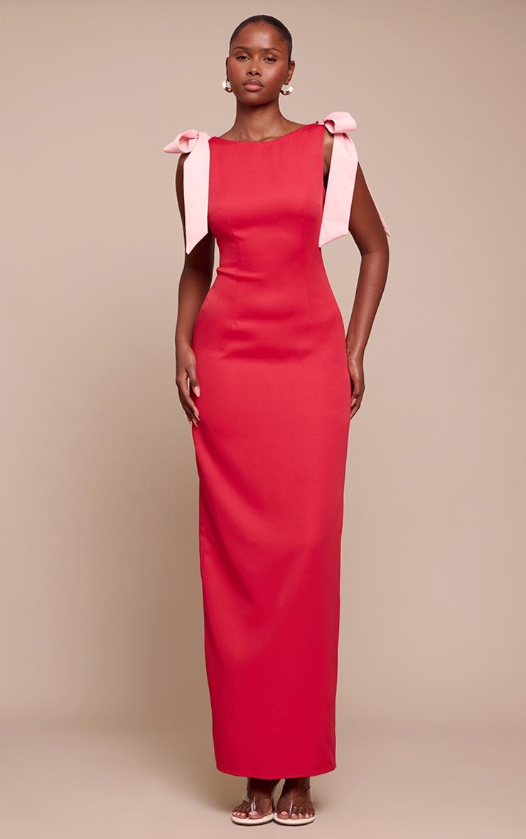 Pretty Little Thing Red Woven Bow Detail Maxi Dress