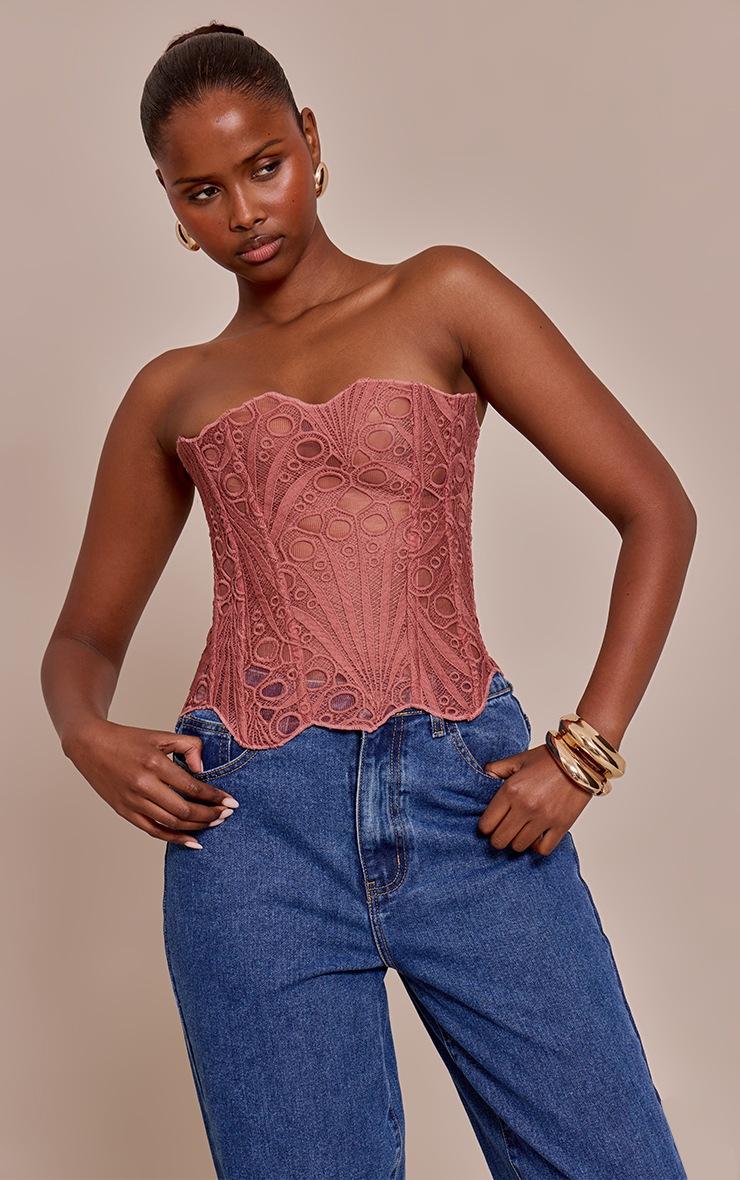 Pretty Little Thing Rose Textured Sheer Floral Lace Corset
