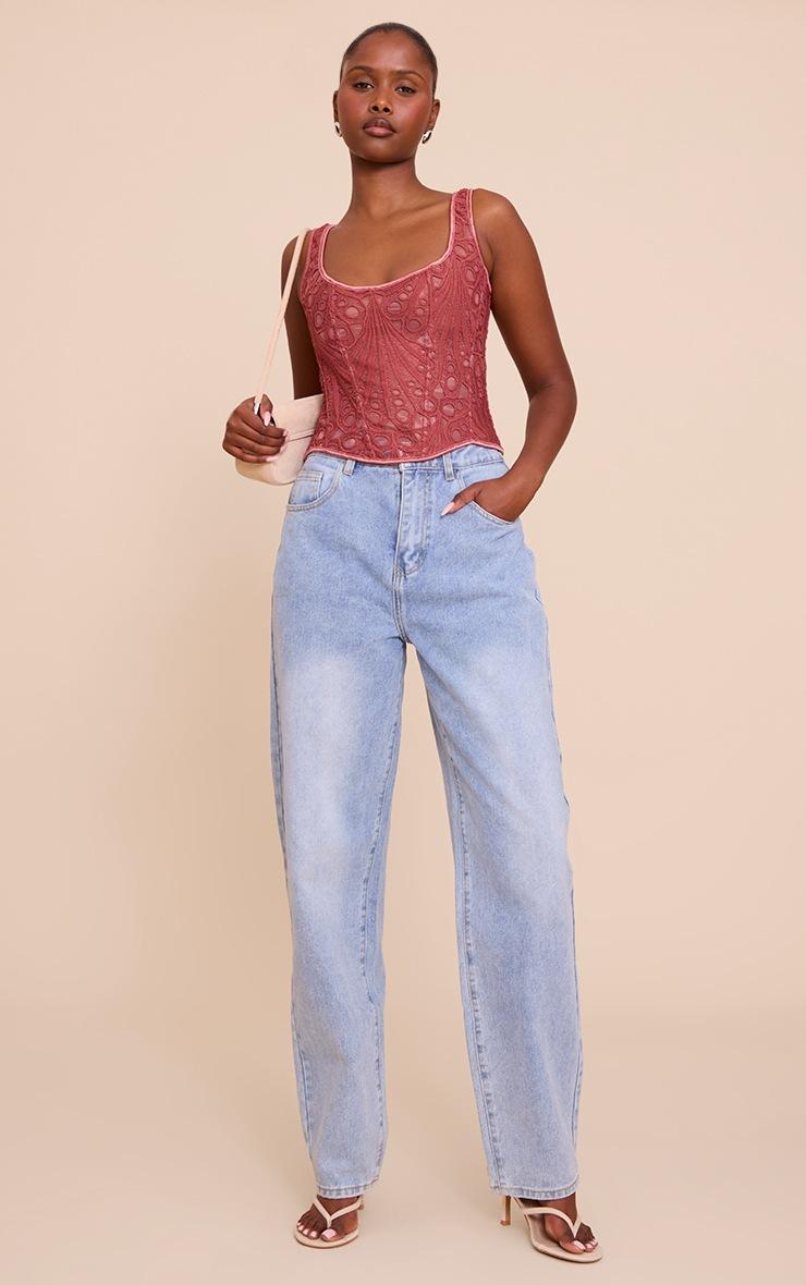 Pretty Little Thing Rose Textured Sheer Floral Square Neck Corset