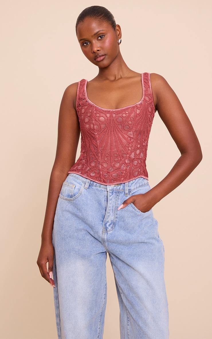 Pretty Little Thing Rose Textured Sheer Floral Square Neck Corset