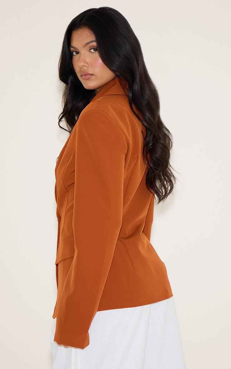Pretty Little Thing Rust Cinch Waist Lapel Point Detail Blazer