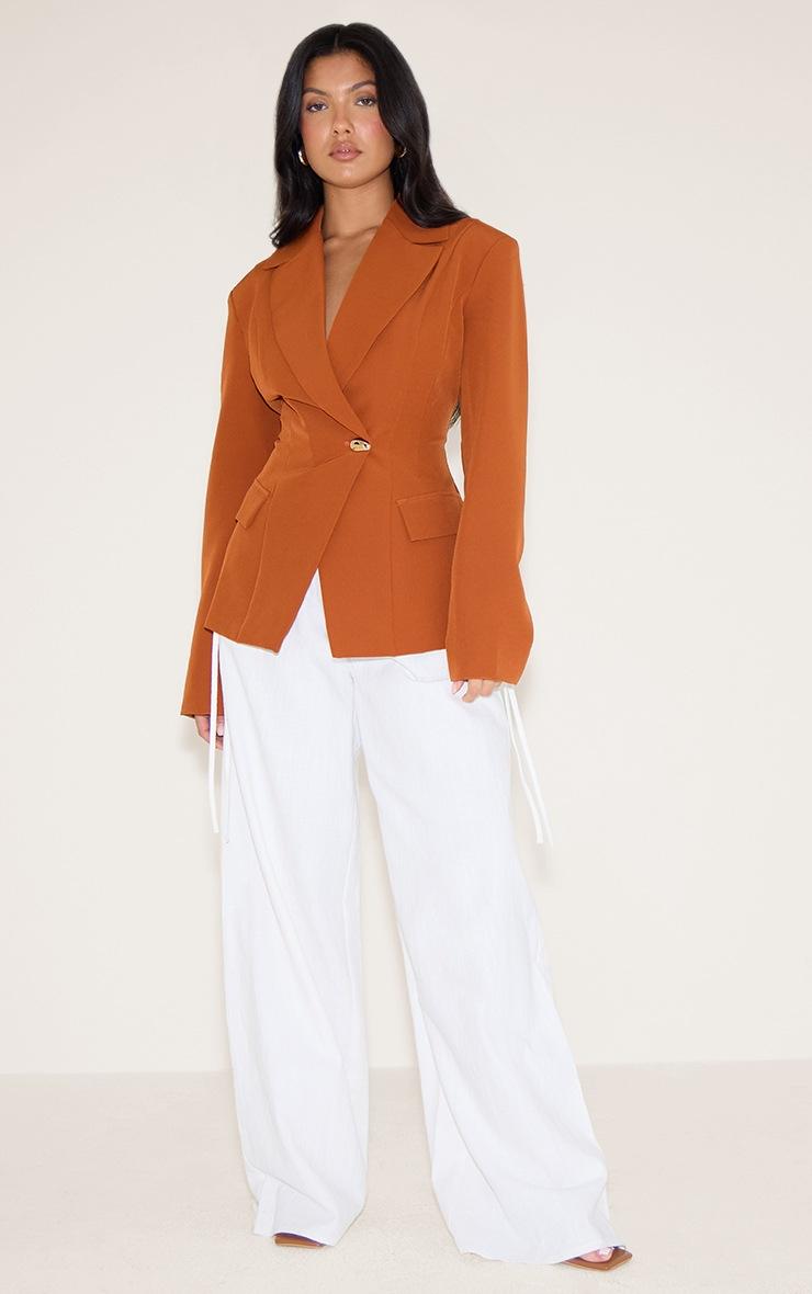 Pretty Little Thing Rust Cinch Waist Lapel Point Detail Blazer