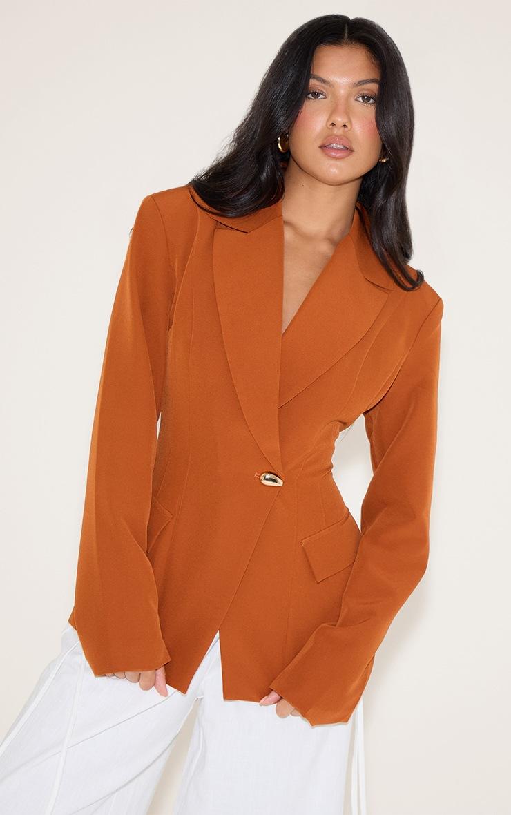 Pretty Little Thing Rust Cinch Waist Lapel Point Detail Blazer