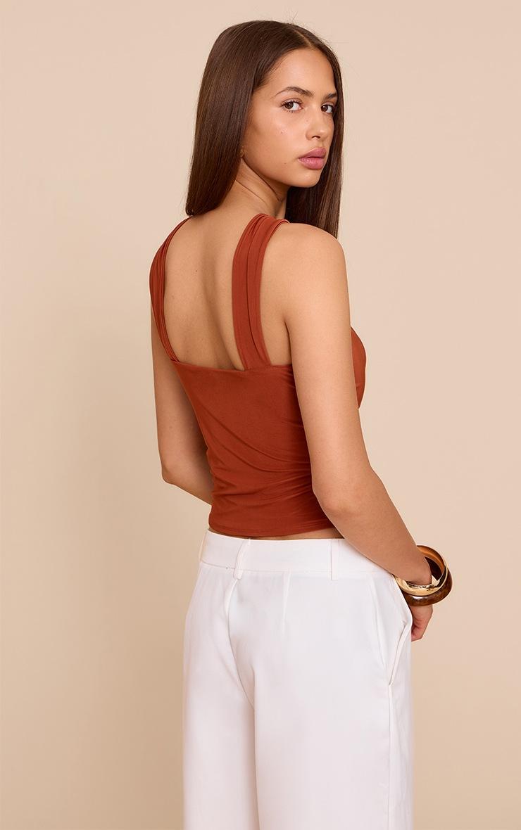 Pretty Little Thing Rust Double Layer Slinky Trim Detail Sleeveless Top