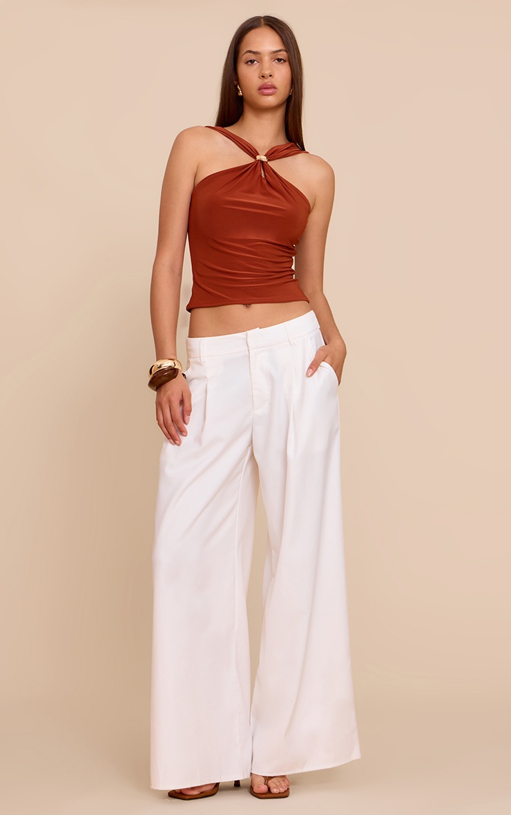 Pretty Little Thing Rust Double Layer Slinky Trim Detail Sleeveless Top