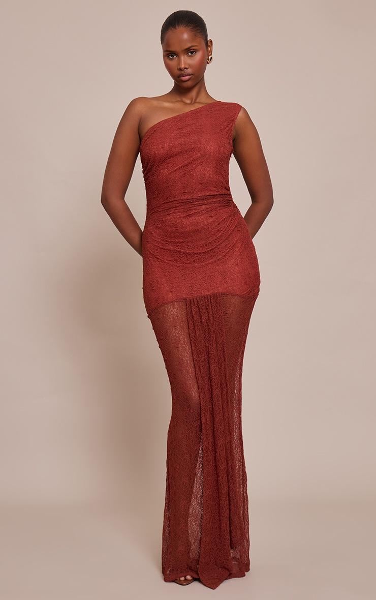 Pretty Little Thing Rust Lace One Shoulder Maxi Dress