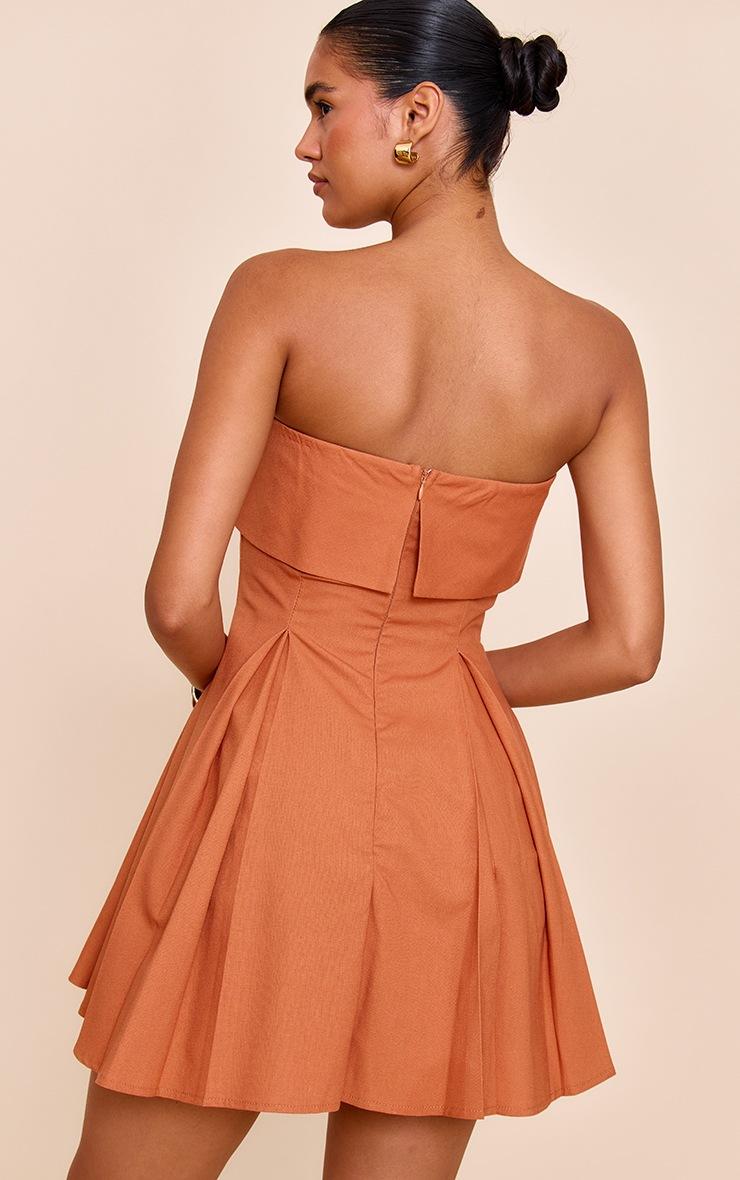Pretty Little Thing Rust Linen-Blend Bandeau Fold Over Shift Dress