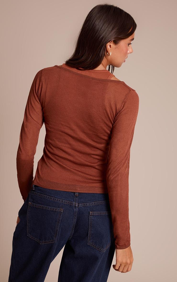 Pretty Little Thing Rust Sheer Knit Long Sleeve Top