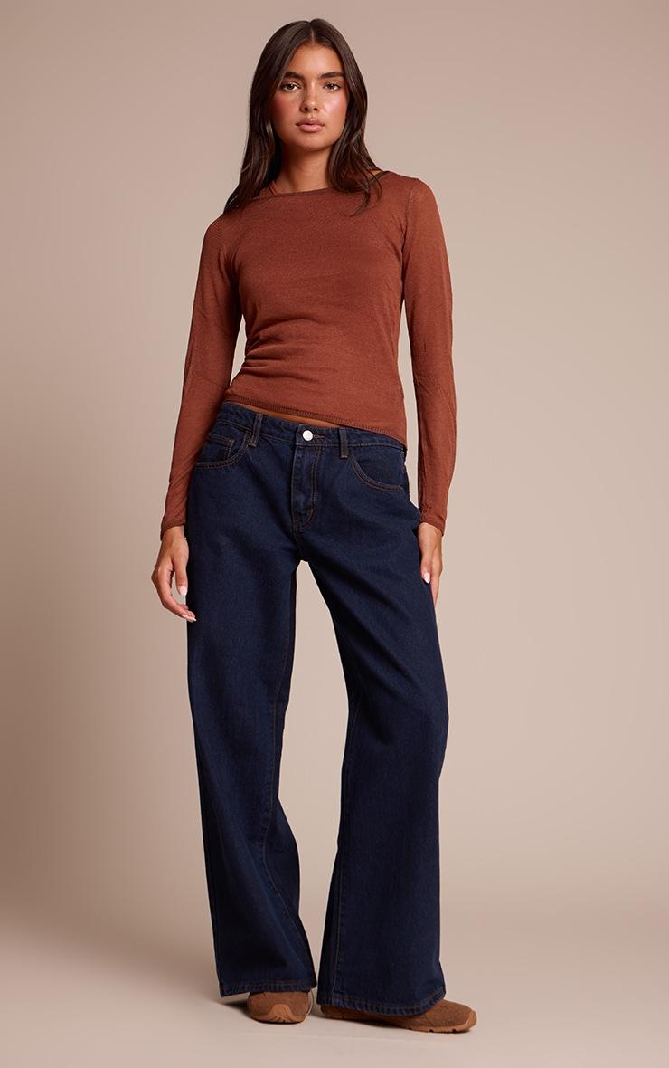 Pretty Little Thing Rust Sheer Knit Long Sleeve Top