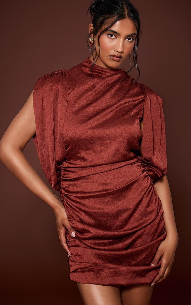 Pretty Little Thing Rust Textured Draped Mini Dress