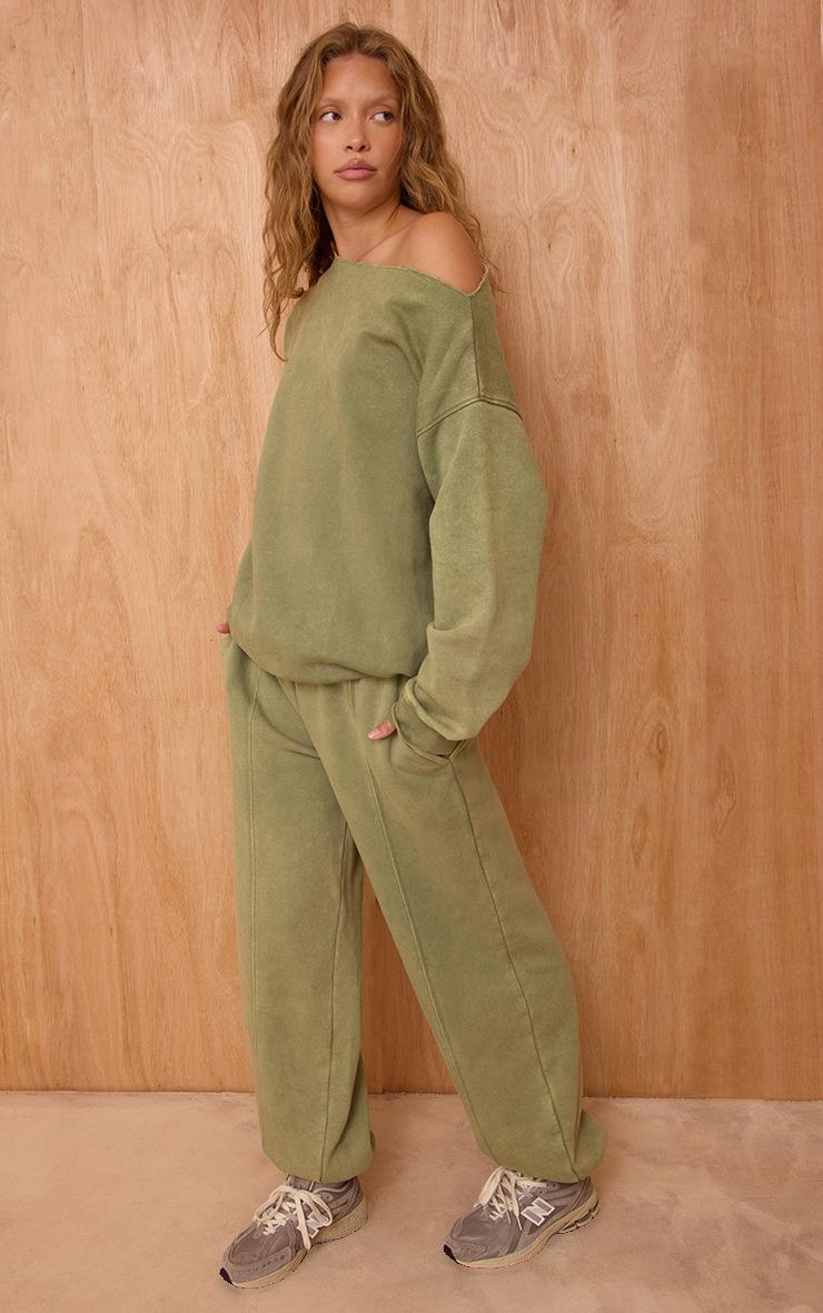 Pretty Little Thing Sage Acid Wash Panel Seam Cuff Sweatpant