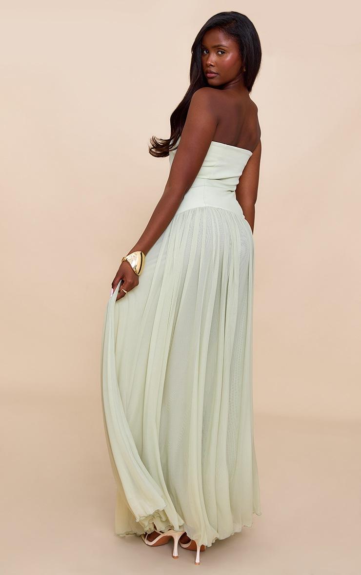 Pretty Little Thing Sage Bandeau Chiffon Pleated Maxi Dress