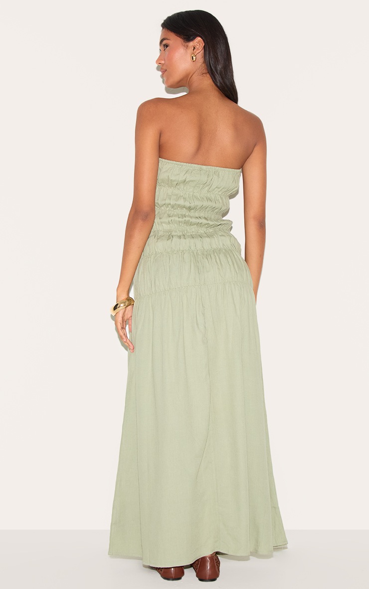 Pretty Little Thing Sage Bandeau Ruched Detail Maxi Dress