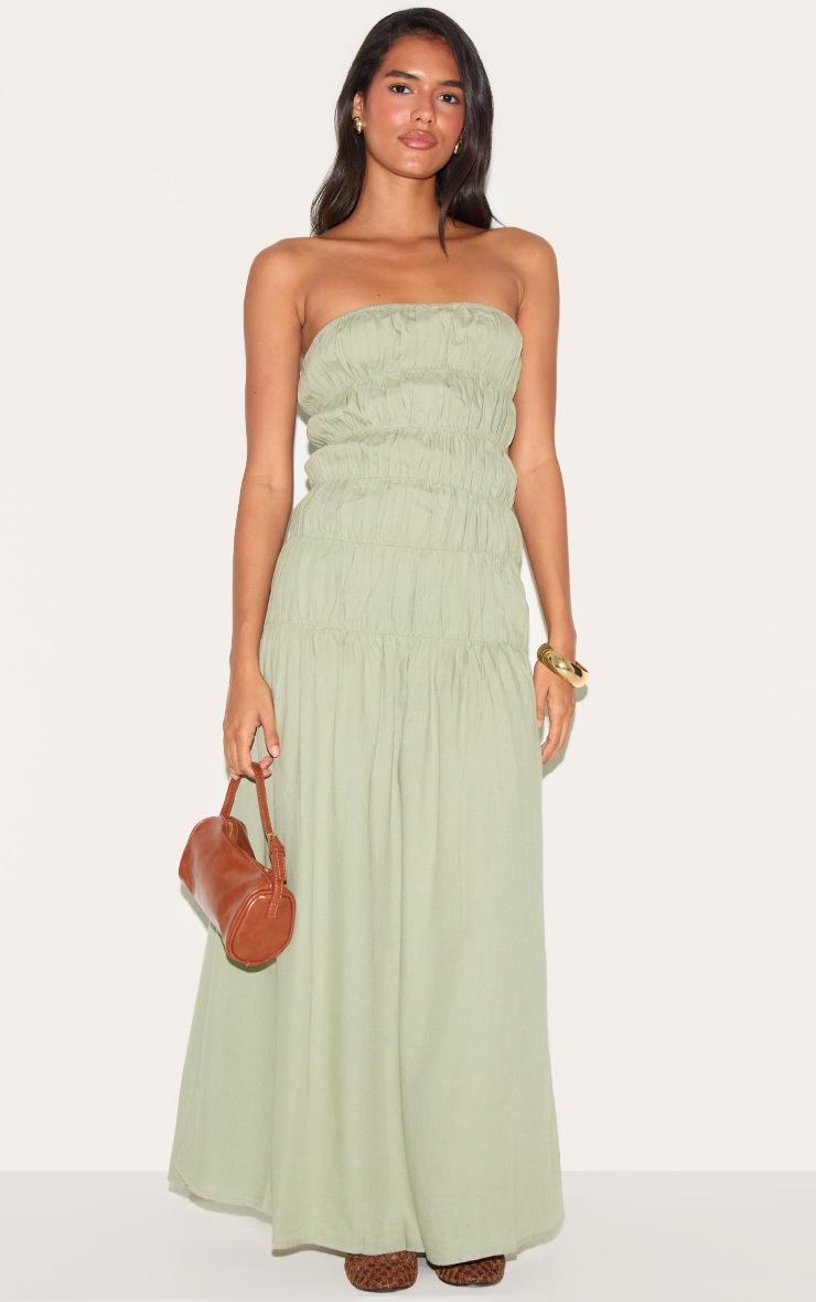 Pretty Little Thing Sage Bandeau Ruched Detail Maxi Dress